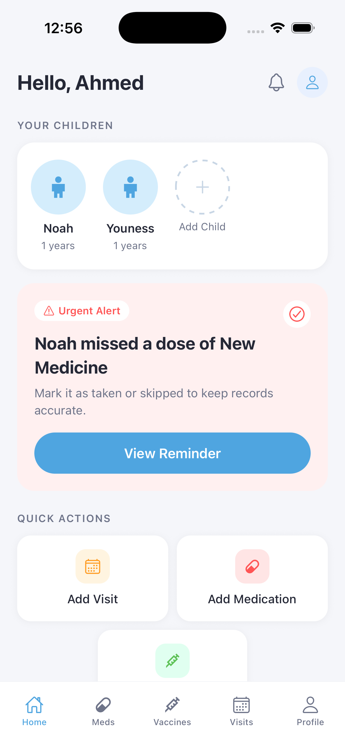 KiddoCare App Home Screen